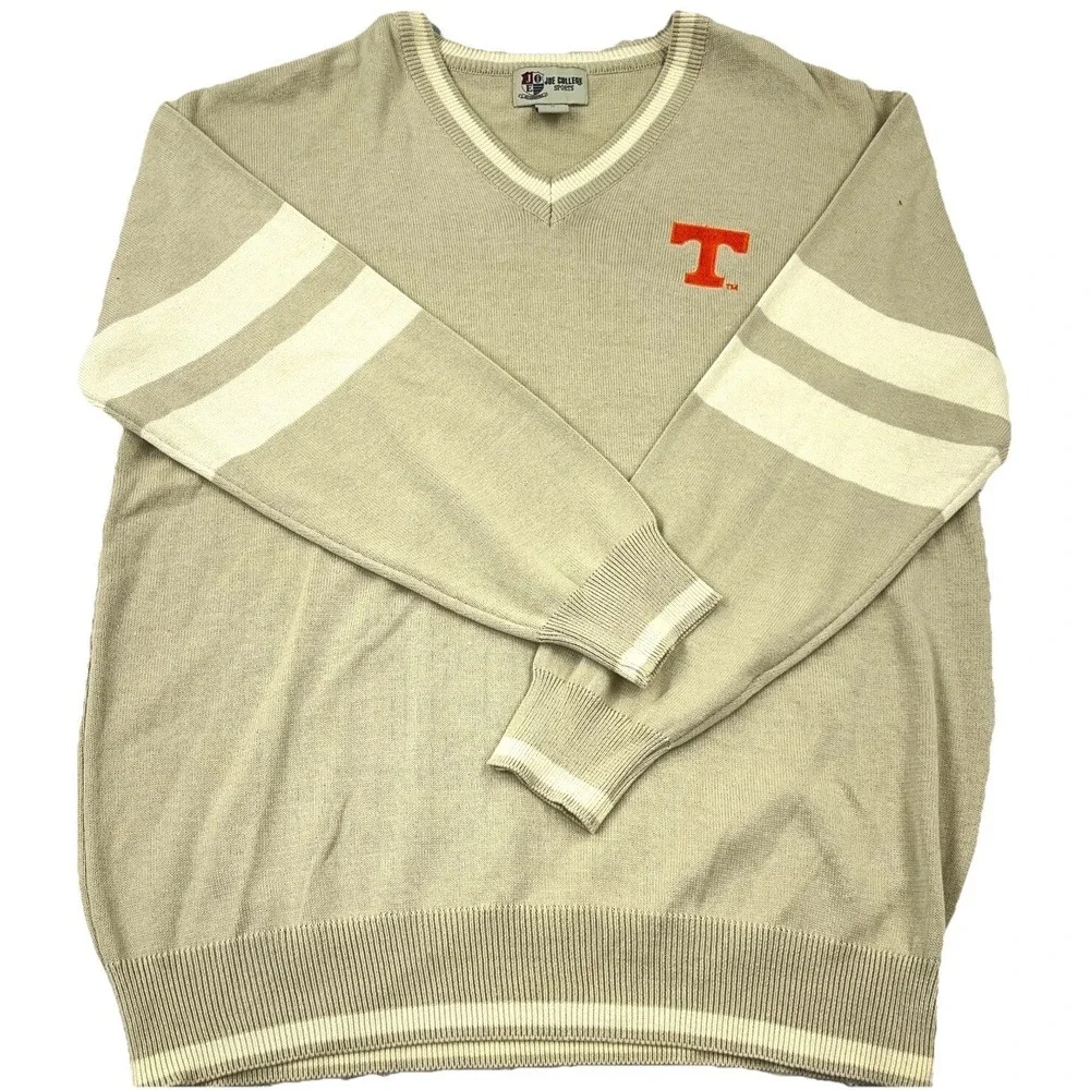 Tennessee Volunteers Sweater Men XL‎ Tan Brown V Neck Knit Pullover Golf Adult